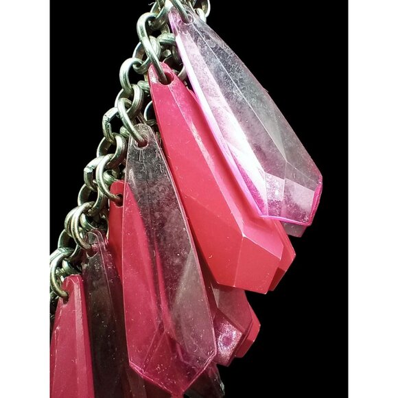 Bold Pink Statement Necklace Faceted Acrylic Drops Chunky Bib Adjustable Y2K 'N' - Picture 7 of 13